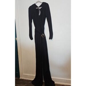 Vintage Cache Black Long sleeve V Neck Wide Leg  Jumpsuit Size Med Rayon Spandex